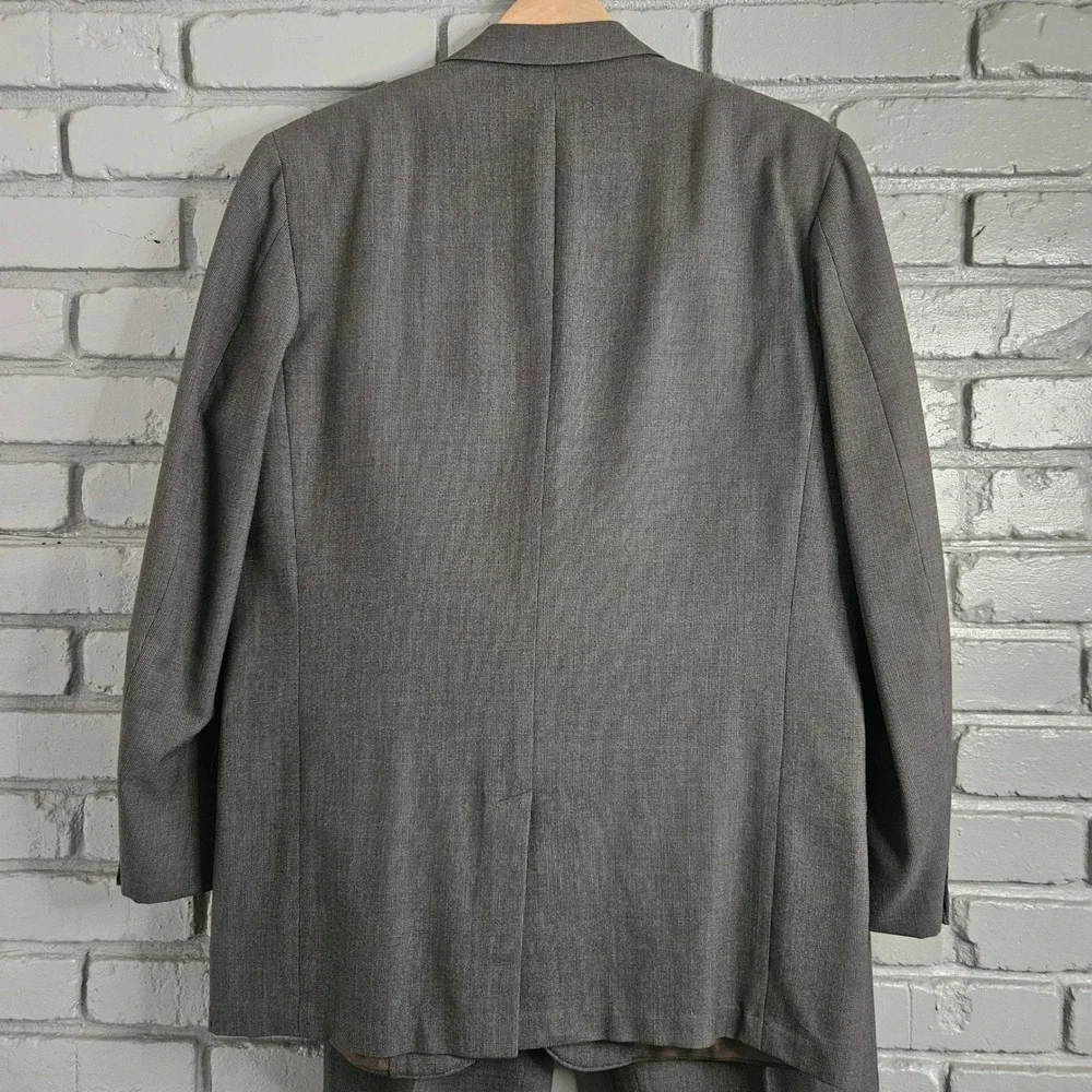 Vintage Grey‎ Wool 2 Piece Suit 42 Cinch Trousers Cuffed Two Button Blazer Gray